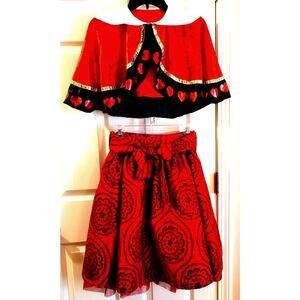 FABULOUS QUEEN OF HEARTS Kids Adjustable Waist Skirt and Cape Halloween Costume